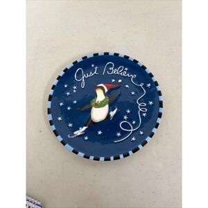 Bella Casa by Ganz Decorative Plate Penguin Skating Just Believe‎ Christmas